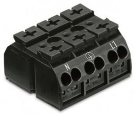 Přístrojová přípojná svorka (bez PE) N-PE-L1 černá 4mm2 3pól. WAGO 862-2503