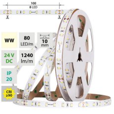 LED pásek SMD2835 WW, 80LED/m, 7,2W/m, DC 24V, 1240lm/m, CRI90, IP20, 10mm, 5m