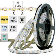 LED pásek SMD2835 UWW, 120LED/m, 14W/m, 980lm/m, IP20, DC 12V, 10mm, 50m