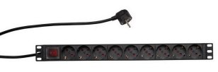 19'' napájecí panel PDU, 9x Schuko, vypínač, 1U, 2 m, černý SCHRACK Q7070114-A