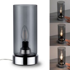 Stolní lampa Pinja dotykový vypínač 1-ramenné chrom/kouřové sklo 770.56 77056