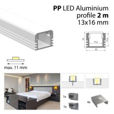 Přisazený hliníkový profil PP 2m mléčný difuz., 2x koncovka, 4x příchytka