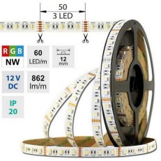 LED pásek SMD5050 RGB + NW, 60LED/m, 19,2W/m, 862lm/m, IP20, DC12V, 12mm, 5m