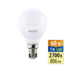 LED žárovka kapka 7W, E14, 2700K, CRI80, 200°, 360° 806lm MCLED ML-324.043.87.0