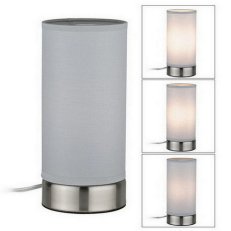 Stolní lampa Pia látkové stínidlo 1-ramenné světle šedá/kov E14 bez sv. zdroje