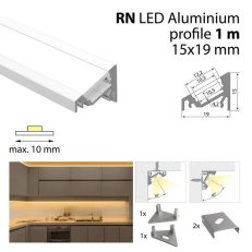 Rohový hliníkový profil RN 1m mléčný difuz., 2x koncovka, 2x příchytka