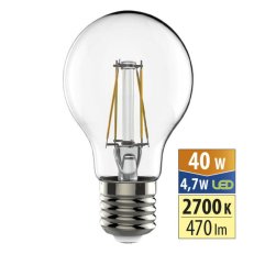 LED žárovka 4,7W E27 2700K CRI 80 vyzař. úhel 320° sv. tok 470lm PF 0,5 20mA