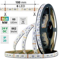 LED pásek SMD5050 RGB + NW, 60LED/m, 19,2W/m, 862lm/m, IP20, DC24V, 12mm, 50m