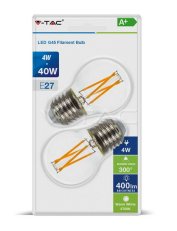 LED žárovka V-TAC 4W Filament E27 G45 Clear Cover Warm White 2 pcs/pack VT-2194