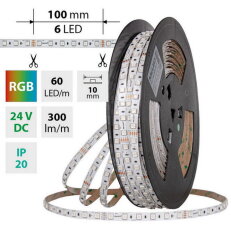 LED pásek SMD5050 RGB, 60LED/m, 8W/m, DC 24V, 300lm/m, IP20, 10mm, 5m