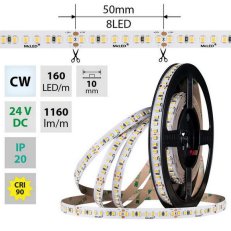 LED pásek SMD2835 CW 160LED/m 5m, 24V, 9 W/m MCLED ML-126.016.90.0