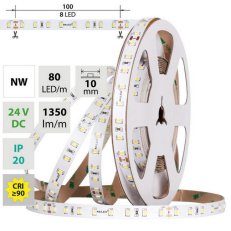 LED pásek SMD2835 NW, 80LED/m, 7,2W/m, DC 24V, 1350lm/m, CRI90, IP20, 10mm, 5m