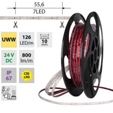 LED pásek SMD2835 UWW 126LED/m 9,6W/m DC 24V 790lm/m CRI90 IP67 105°C 10mm 5m