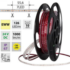 LED pásek SMD2835 EWW 126LED/m 9,6W/m DC 24V 1000lm/m CRI90 IP67 105°C 10mm 5m