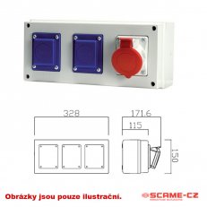 Zásuvková rozvodnice bez jištění D131 2x230V, 1x16A SCAME D131.2010