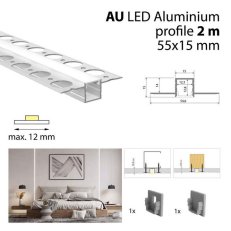 Hliníkový profil pro sádrokartony AU 2m mléčný difuz., 2x koncovka