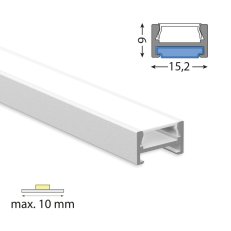 Přisazený hliníkový profil PDA 15x9 mm, včetně mléčného difuzoru, 1 m