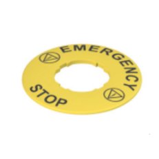 PIZZATO Žlutý štítek, průměr 60 mm, popis EMERGENCY STOP