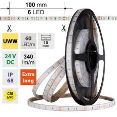 LED pásek SMD2835 UWW, 60LED/m, 4,8W/m, DC 24V, 300lm/m, CRI90, IP68, 10mm, 5m