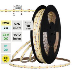 LED pásek COB dual white EWW-CW 576LED/m 15W/m 1512lm/m CRI90  IP20 DC24V 10mm