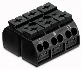 Přístrojová přípojná svorka (s PE) PE-N-L1 černá 4mm2 3pól. WAGO 862-9503