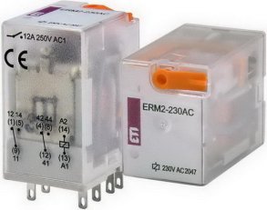 Paticové relé ERM2-230AC, kontakty 2xCO,12A, 230V AC ETI 002473004