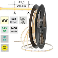 LED pásek COB WW 528LED/m 14W/m DC 24V 1456lm/m CRI90 IP20 modul 45,5mm 10mm 50m