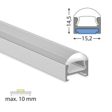 Přisazený hliníkový profil PDA 15x14 mm, včetně čirého difuzoru s čočkou, 2 m