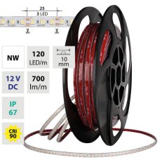 LED pásek SMD2835 NW, 120LED/m, 7,2W/m, DC 12V, 700lm/m, CRI90, IP67, 10mm, 50m