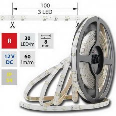 LED pásek SMD3528 červený, 30LED, 5m, 12V, 2,4 W/m MCLED ML-121.184.60.0