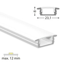 Vestavný hliníkový profil VP, 23x8 mm bílý včetně mléčného difuzoru, 3 m