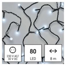 LED vánoční cherry řetěz kuličky 8 m venkovní i vnitřní studená bílá programy