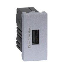 USB nabíječka K45 USB 2.0 - A 5V DC 2,1A 45×22,5mm hliník KONTAKT SIMON K126D/8