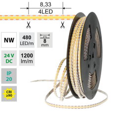 LED pásek COB NW 480LED/m 12W/m DC 24V 1200lm/m CRI90 IP20 modul 8,33mm 8mm 50m