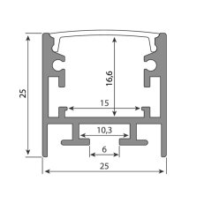 Přisazený hliníkový profil černý PCA 25x25mm mléčný difuzor 2m - ML-761.327.74.2