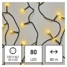 LED vánoční cherry řetěz kuličky, 8 m, venkovní i vnitřní, teplá bílá, časovač