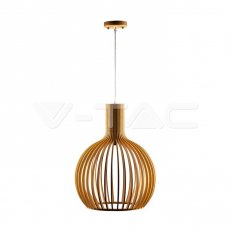 Wooden Pendant Light With Chrome Decorat