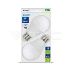 LED žárovka V-TAC 9W A60 LED Plastic 3 Step Dimming Warm White E27 2 pcs VT-2129