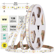 LED pásek SMD2835 WW 128LED/m 11,5W/m DC 24V 1950lm/m CRI90 IP20 10mm 50m