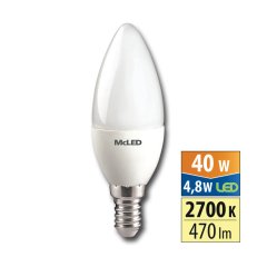 LED žárovka svíčka 4,8W, E14, 2700K, CRI80, vyz. úhel 180°, 360° 470lm