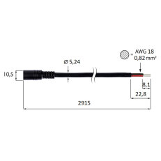 Power konektor zásuvka, volný konec (AWG 18/0,82 mm2), max. 10A, délka 3m