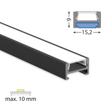 Přisazený hliníkový profil černý PDA 15x9mm včetně mléčného difuzoru 1m