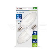 LED žárovka V-TAC 5.5W E14 svíčka White 2 PCS/Blister VT-2106