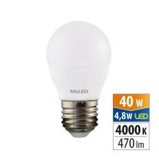 LED žárovka kapka 4,8W, E27, 4000K, CRI80, vyz. úhel 200°, 360° 470lm