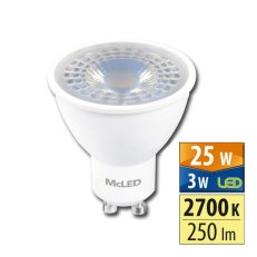 LED žárovka GU10, 3W, 2700K, PAR16, CRI80, vyz. úhel 38°, use 360° 250lm