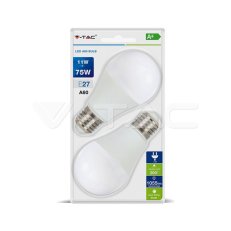 LED žárovka V-TAC 11W A60 Warm White E27 2 pcs Blister Pack VT-2111