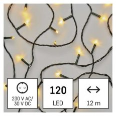 LED vánoční řetěz, 12 m, venkovní i vnitřní, teplá bílá, časovač EMOS D4AW03