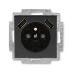 ABB Levit M Zásuvka s kolíkem s clonkami s nabíjením 2x USB onyx/kouřová černá