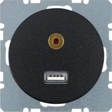 Zásuvka, USB/3,5 mm Audio, R.1/R.3, černá, lesk BERKER 3315392045