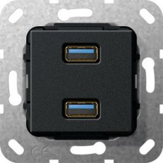 USB 3.0 A 2x Gender changer vložka černá mat GIRA 568410